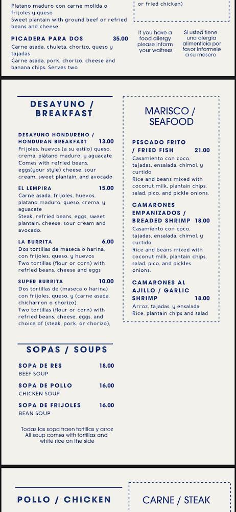 Casa Lempira Menu image 1