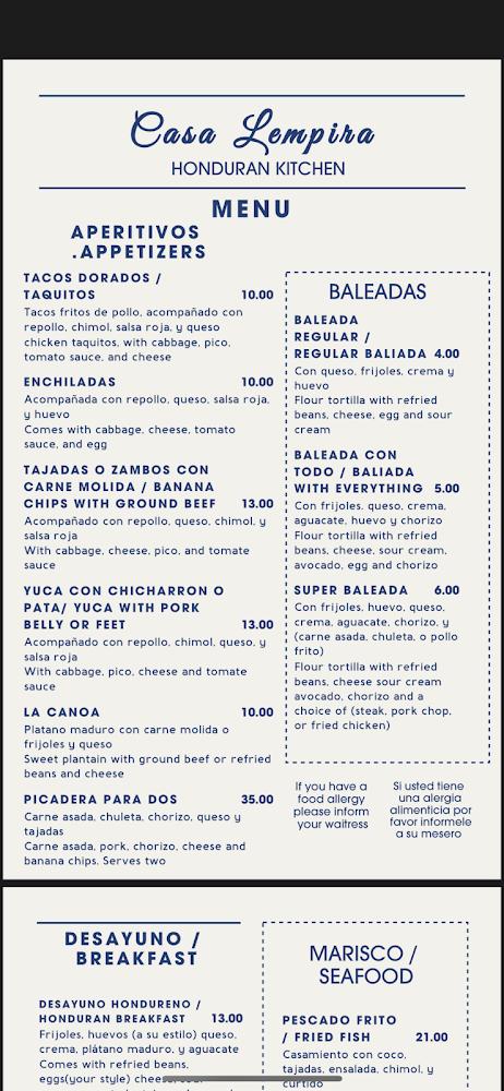 Casa Lempira Menu image 3